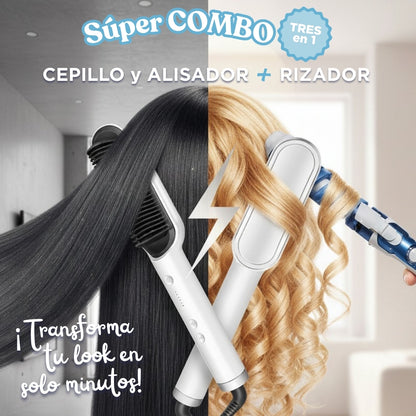 Cepillo plancha + Pinza rizadora | Combo 3 en 1